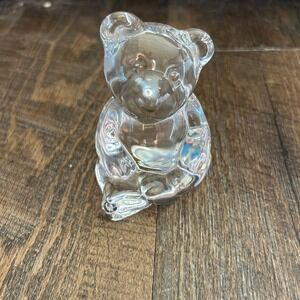 Vintage Princess House 24% Lead Crystal Clear Glass Sitting Bear Paperweight 3"